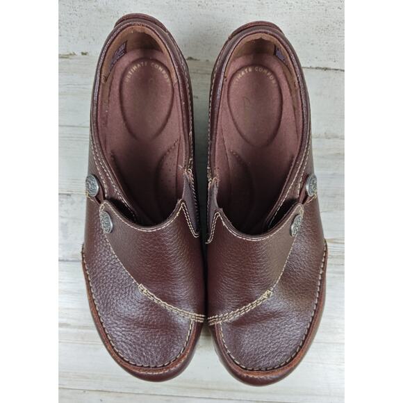 CLARKS BENDABLES Ashland Lane Brown Pebbled Leather Slip-On Flats Size 6 XW - Picture 5 of 8